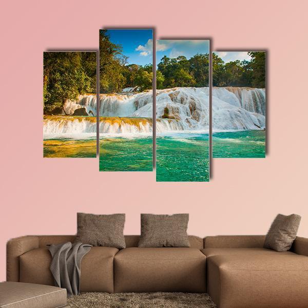 Agua Azul Waterfall Canvas Wall Art-4 Pop-Gallery Wrap-50" x 32"-Tiaracle