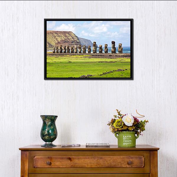 Ahu Tongariki Canvas Wall Art-1 Piece-Floating Frame-24&quot; x 16&quot;-Tiaracle