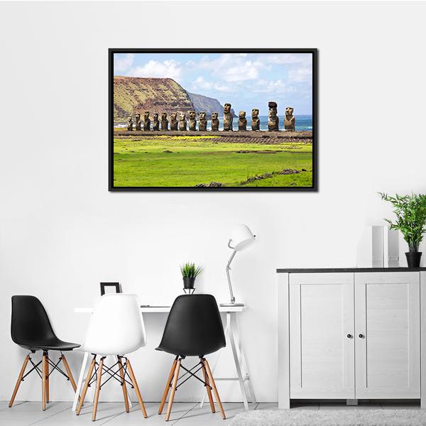Ahu Tongariki Canvas Wall Art-1 Piece-Floating Frame-24" x 16"-Tiaracle