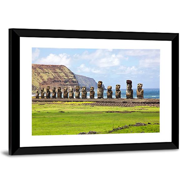 Ahu Tongariki Canvas Wall Art-3 Horizontal-Gallery Wrap-25" x 16"-Tiaracle