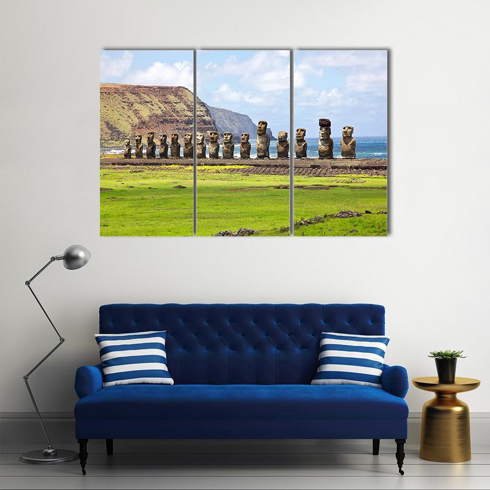 Ahu Tongariki Canvas Wall Art-3 Horizontal-Gallery Wrap-37&quot; x 24&quot;-Tiaracle