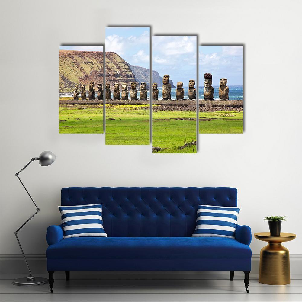 Ahu Tongariki Canvas Wall Art-4 Pop-Gallery Wrap-50&quot; x 32&quot;-Tiaracle