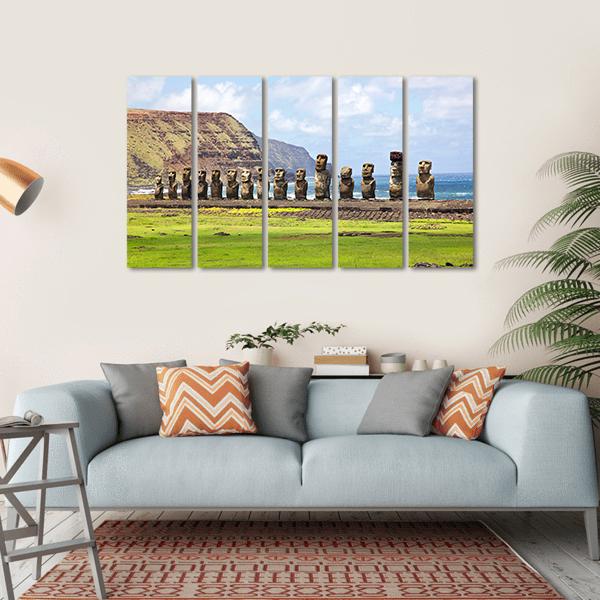 Ahu Tongariki Canvas Wall Art-5 Horizontal-Gallery Wrap-22" x 12"-Tiaracle