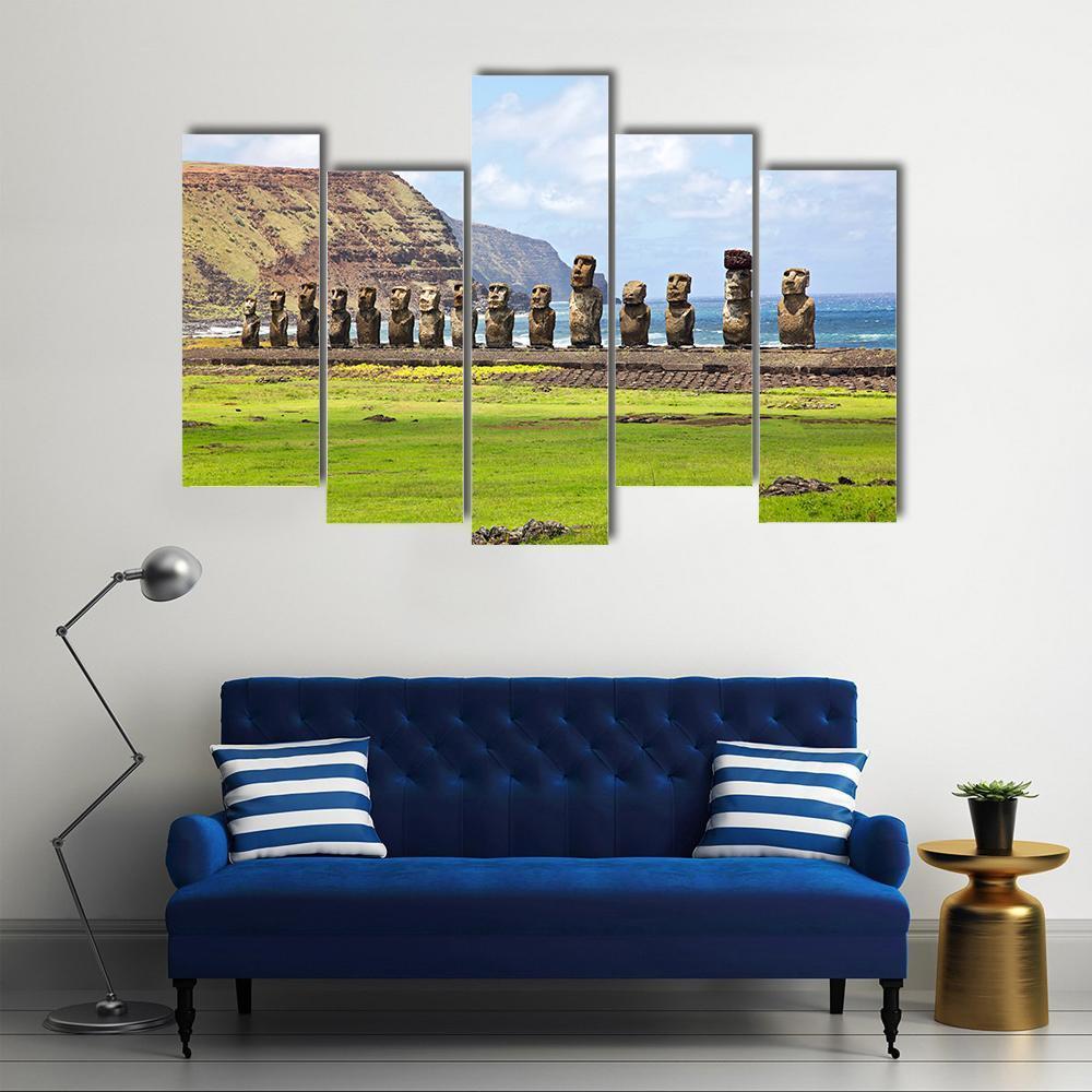 Ahu Tongariki Canvas Wall Art-5 Pop-Gallery Wrap-47&quot; x 32&quot;-Tiaracle