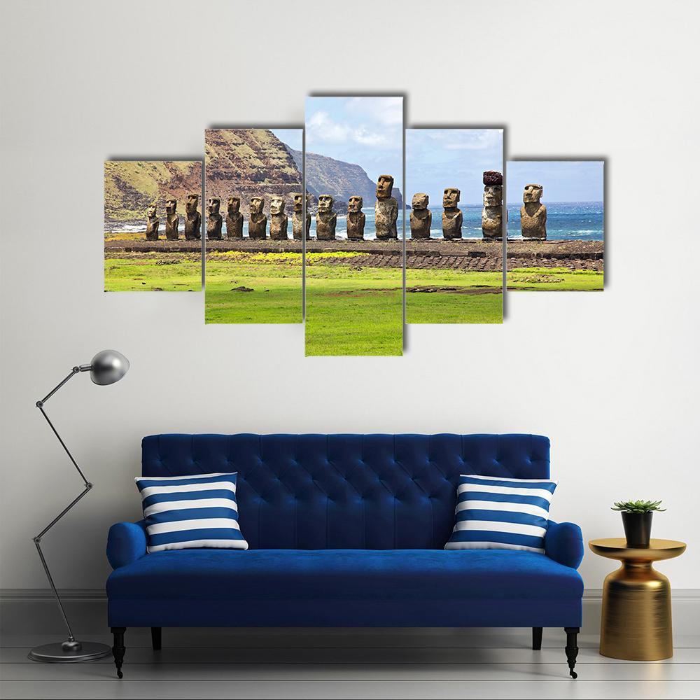 Ahu Tongariki Canvas Wall Art-5 Star-Gallery Wrap-62&quot; x 32&quot;-Tiaracle