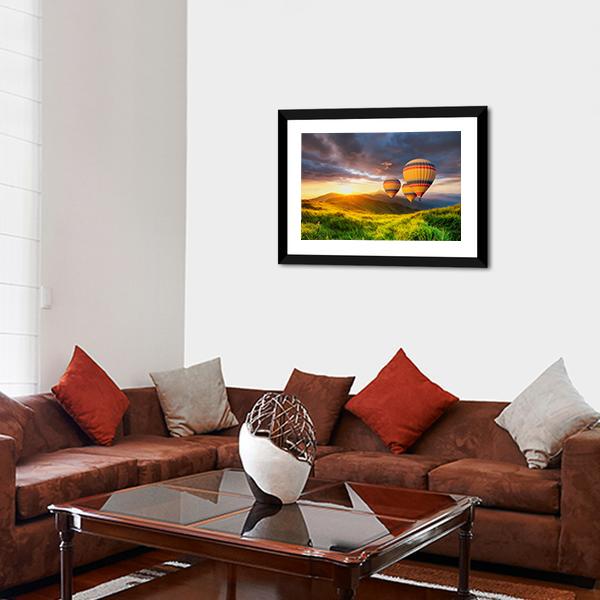 Air Ballon Above Mountains Canvas Wall Art-3 Horizontal-Gallery Wrap-25" x 16"-Tiaracle