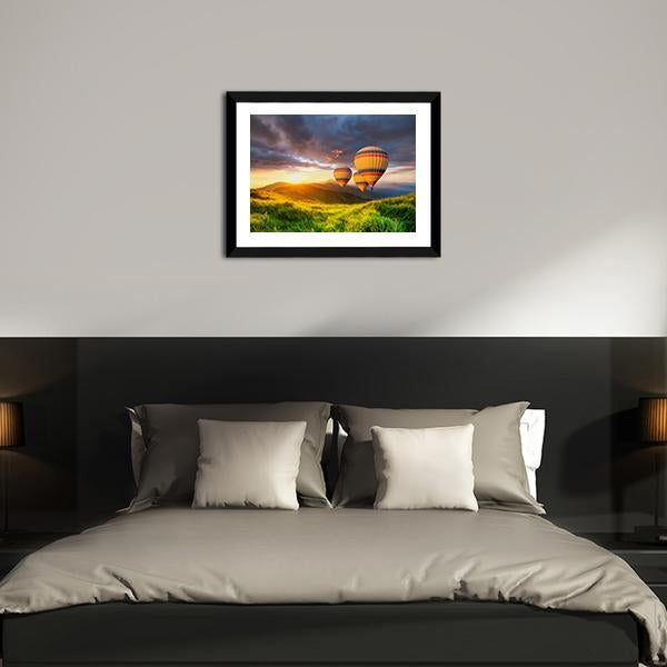 Air Ballon Above Mountains Canvas Wall Art-3 Horizontal-Gallery Wrap-25" x 16"-Tiaracle