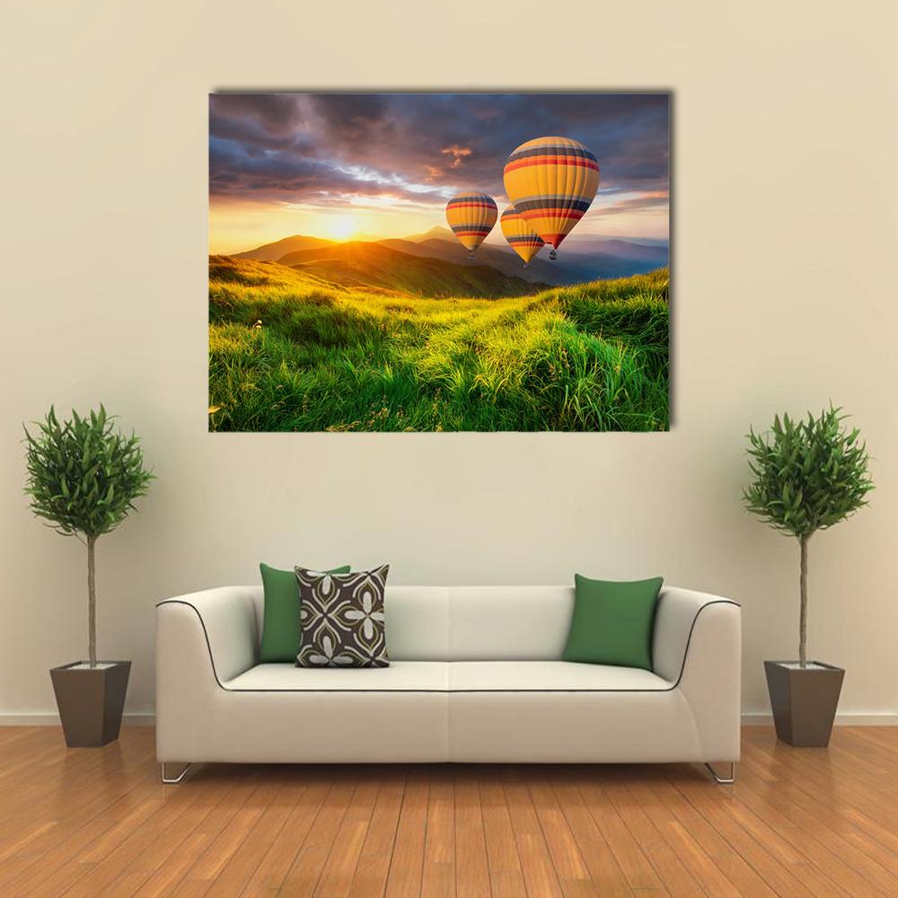 Air Balloon Above Mountains Canvas Wall Art-1 Piece-Gallery Wrap-36" x 24"-Tiaracle