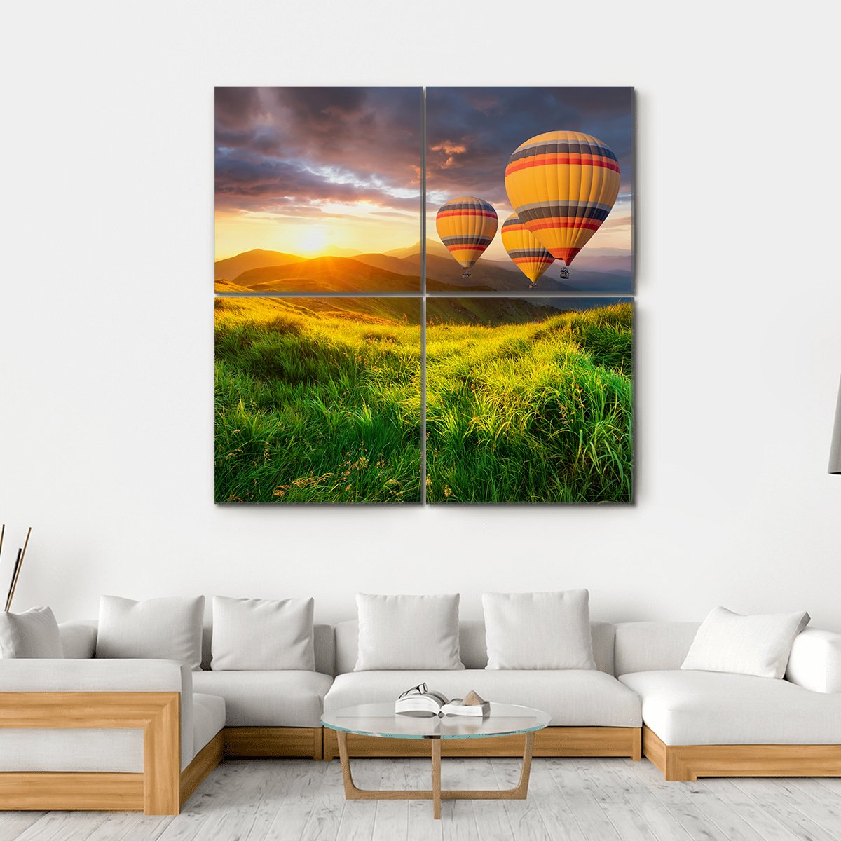Air Balloon Above Mountains Canvas Wall Art-4 Square-Gallery Wrap-17" x 17"-Tiaracle