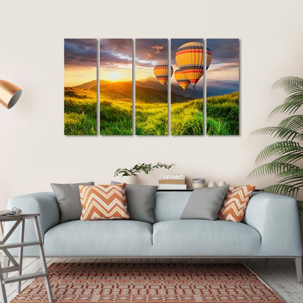 Air Balloon Above Mountains Canvas Wall Art-5 Horizontal-Gallery Wrap-22" x 12"-Tiaracle