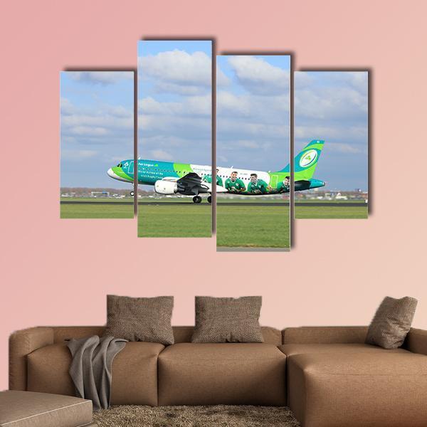 Airbus On Runway Canvas Wall Art-4 Pop-Gallery Wrap-50&quot; x 32&quot;-Tiaracle