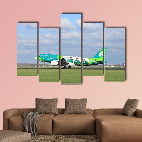 Airbus On Runway Canvas Wall Art-5 Pop-Gallery Wrap-47&quot; x 32&quot;-Tiaracle