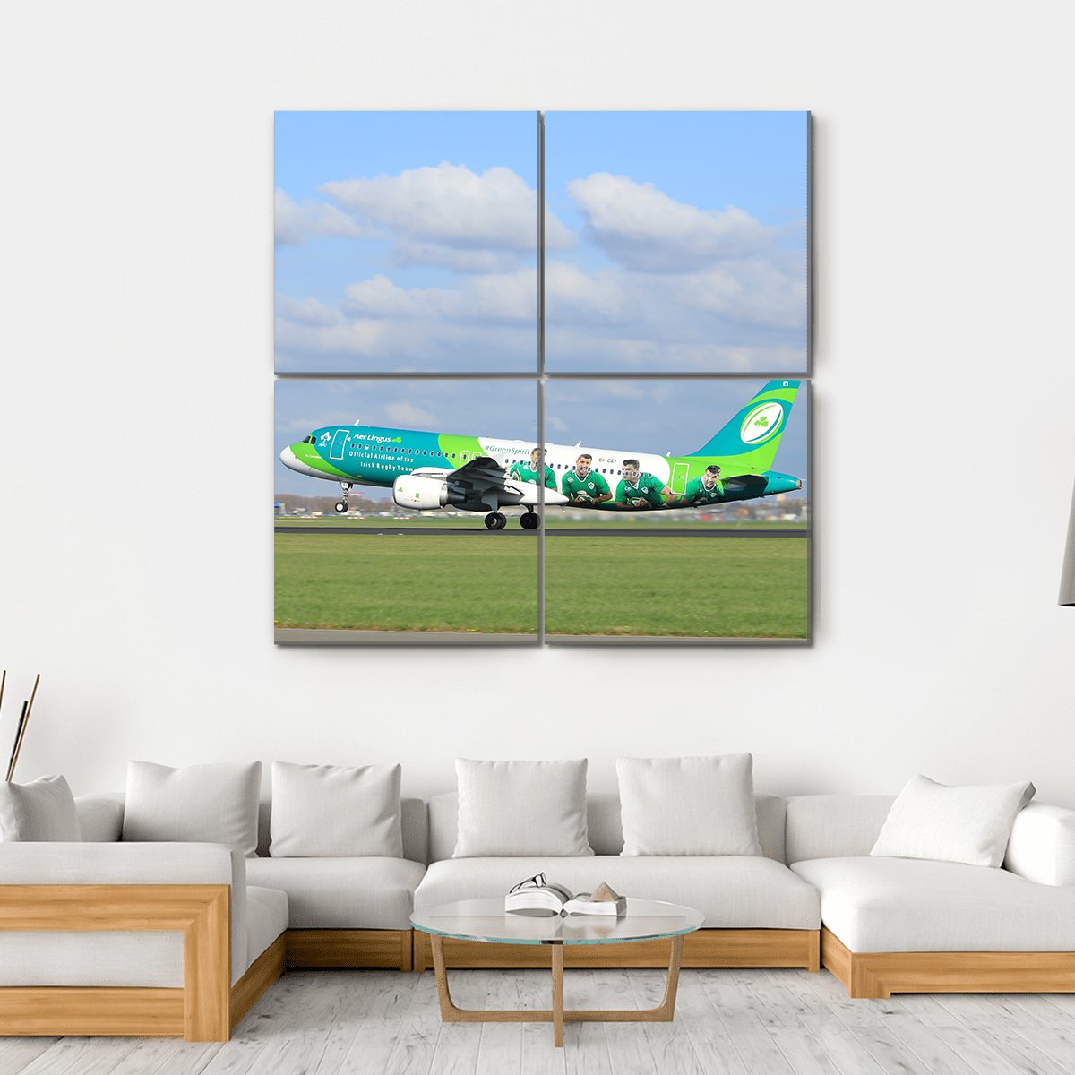 Airbus On Runway Canvas Wall Art-4 Square-Gallery Wrap-17" x 17"-Tiaracle