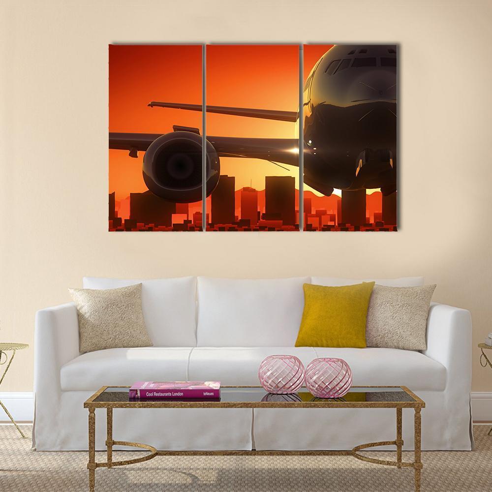 Aircraft At Sunrise Canvas Wall Art-3 Horizontal-Gallery Wrap-37" x 24"-Tiaracle