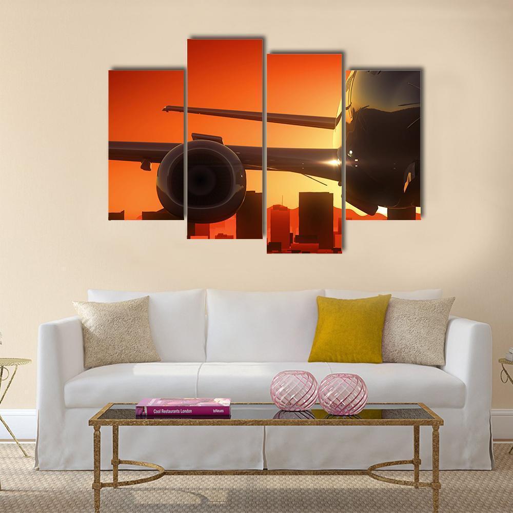 Aircraft At Sunrise Canvas Wall Art-4 Pop-Gallery Wrap-50" x 32"-Tiaracle