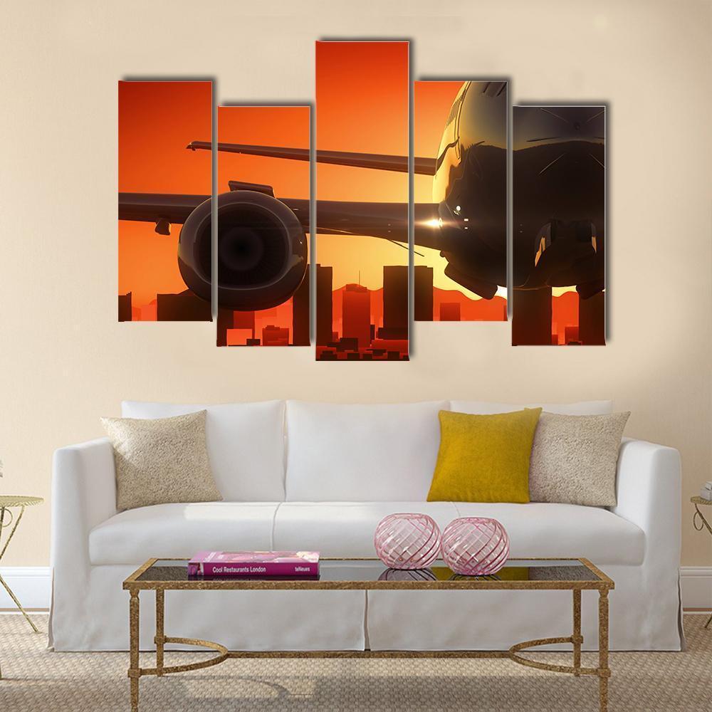 Aircraft At Sunrise Canvas Wall Art-5 Pop-Gallery Wrap-47" x 32"-Tiaracle