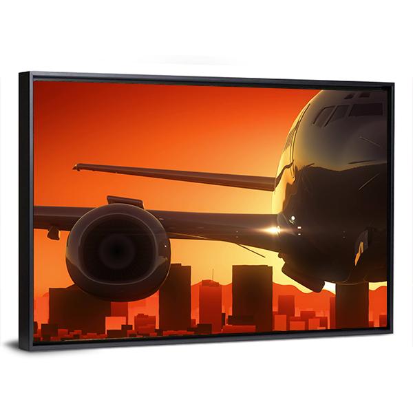 Aircraft At Sunrise Canvas Wall Art-3 Horizontal-Gallery Wrap-25" x 16"-Tiaracle