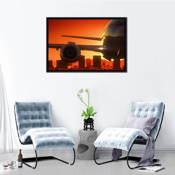 Aircraft At Sunrise Canvas Wall Art-1 Piece-Floating Frame-24" x 16"-Tiaracle