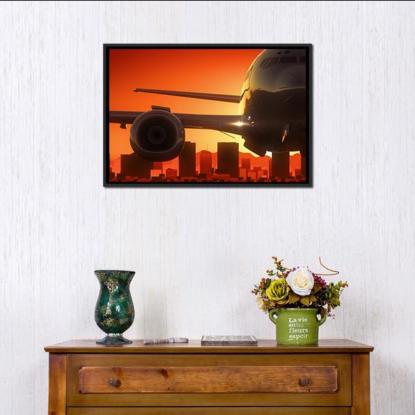 Aircraft At Sunrise Canvas Wall Art-3 Horizontal-Gallery Wrap-25" x 16"-Tiaracle