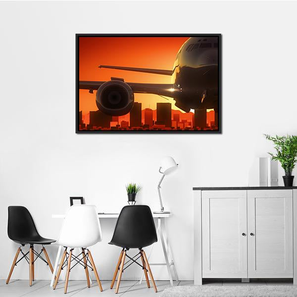 Aircraft At Sunrise Canvas Wall Art-3 Horizontal-Gallery Wrap-25" x 16"-Tiaracle