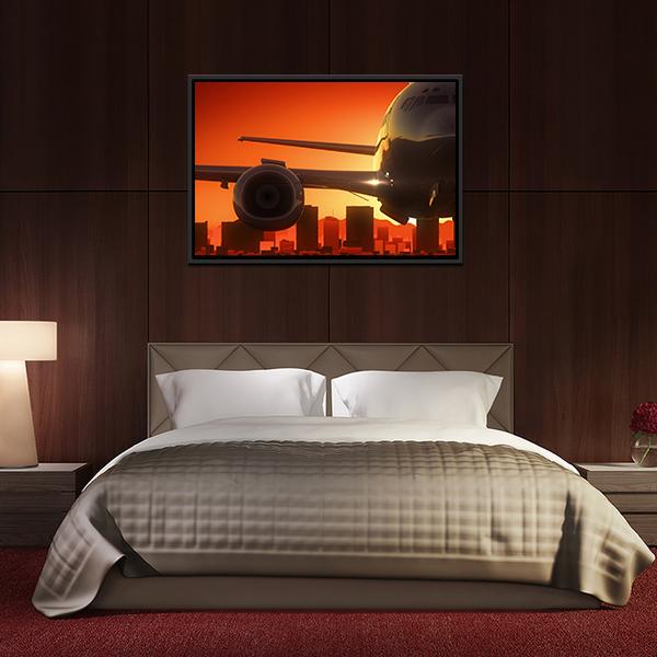 Aircraft At Sunrise Canvas Wall Art-3 Horizontal-Gallery Wrap-25" x 16"-Tiaracle
