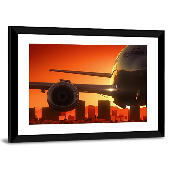 Aircraft At Sunrise Canvas Wall Art-3 Horizontal-Gallery Wrap-25" x 16"-Tiaracle