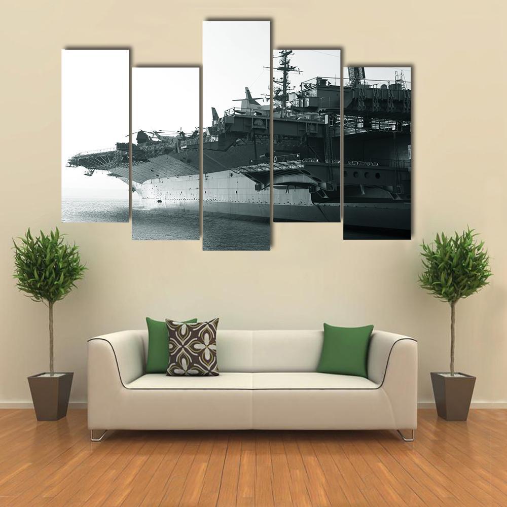Aircraft Carrier In Ocean Canvas Wall Art-5 Pop-Gallery Wrap-47" x 32"-Tiaracle