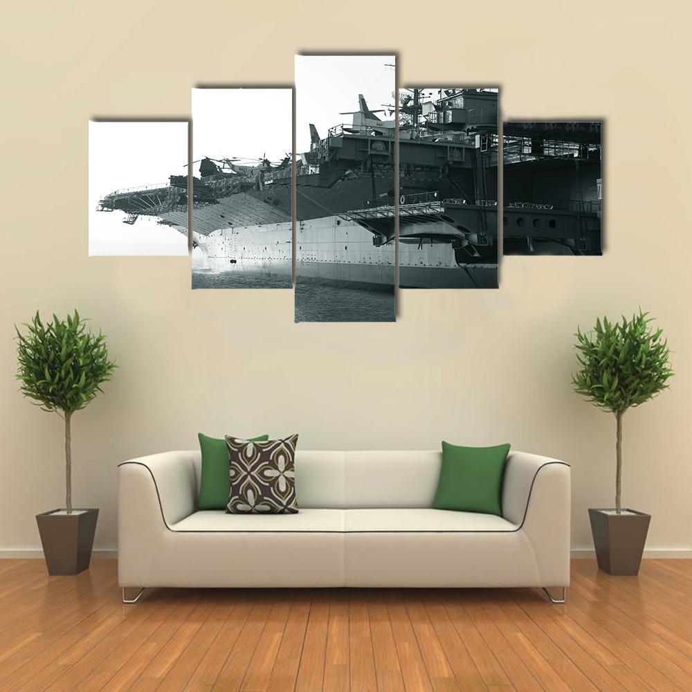 Aircraft Carrier In Ocean Canvas Wall Art-5 Star-Gallery Wrap-62" x 32"-Tiaracle