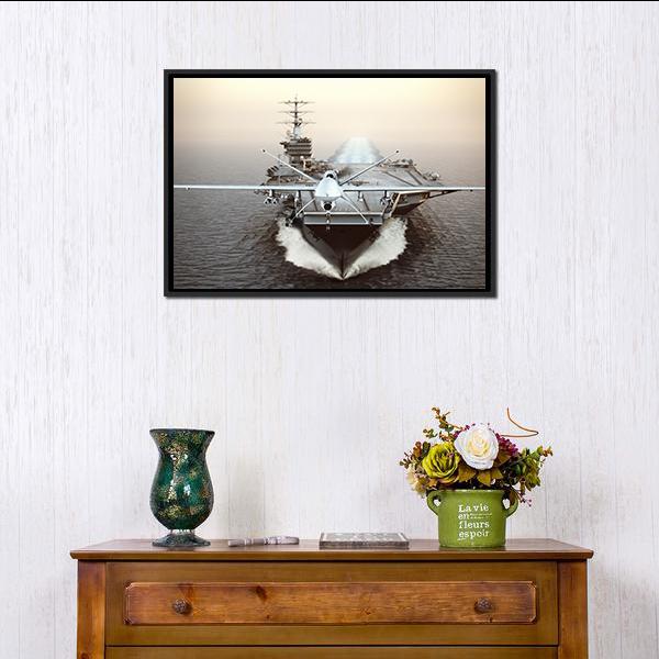 Aircraft Carrier In Sea Canvas Wall Art-1 Piece-Floating Frame-24" x 16"-Tiaracle