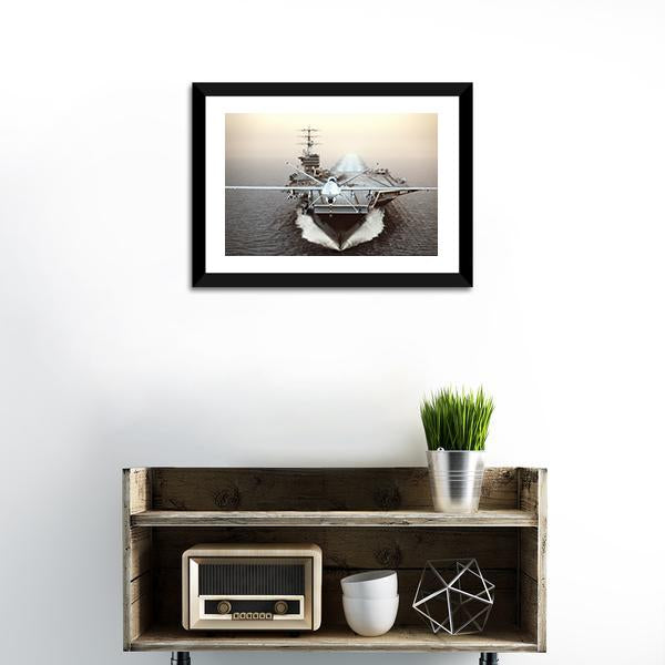 Aircraft Carrier In Sea Canvas Wall Art-1 Piece-Framed Print-20" x 16"-Tiaracle