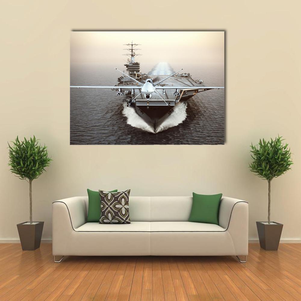Aircraft Carrier In Sea Canvas Wall Art-1 Piece-Gallery Wrap-24" x 16"-Tiaracle