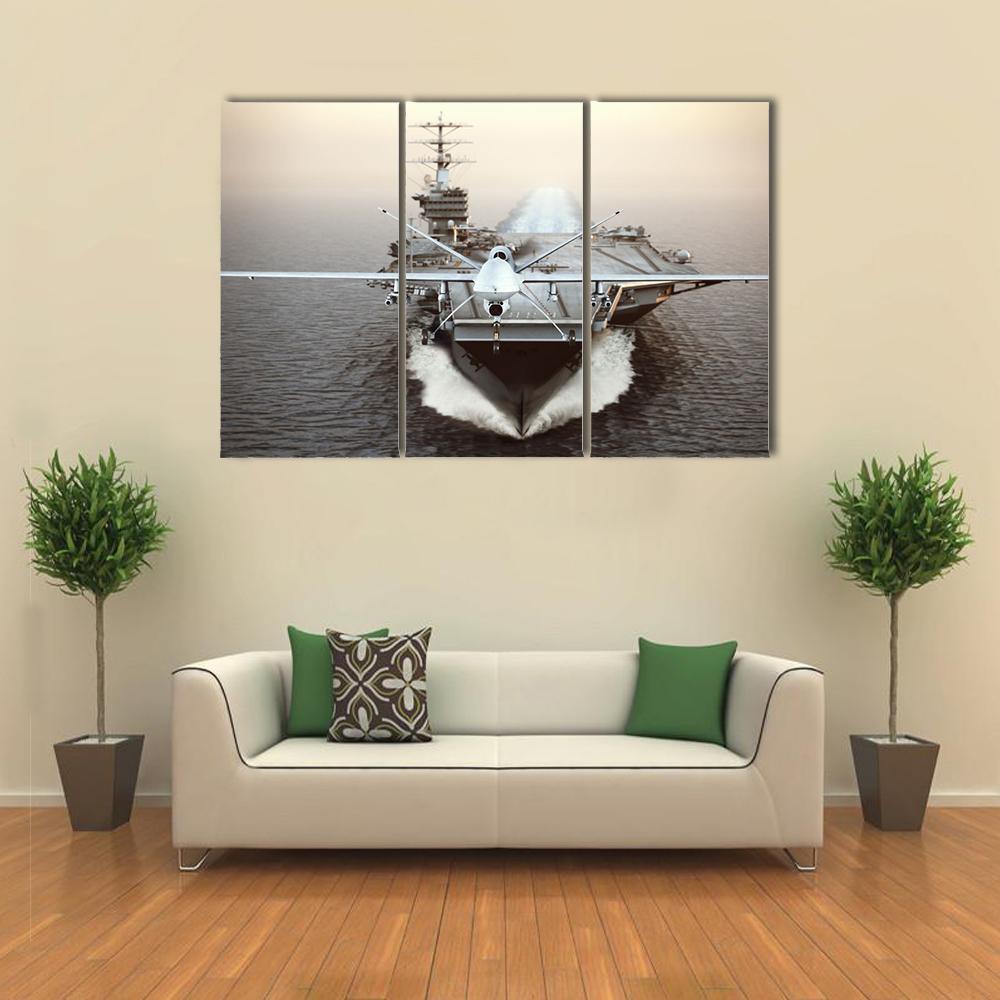 Aircraft Carrier In Sea Canvas Wall Art-3 Horizontal-Gallery Wrap-25" x 16"-Tiaracle
