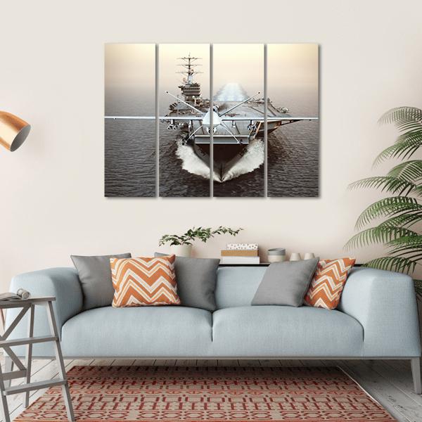 Aircraft Carrier In Sea Canvas Wall Art-4 Horizontal-Gallery Wrap-34" x 24"-Tiaracle