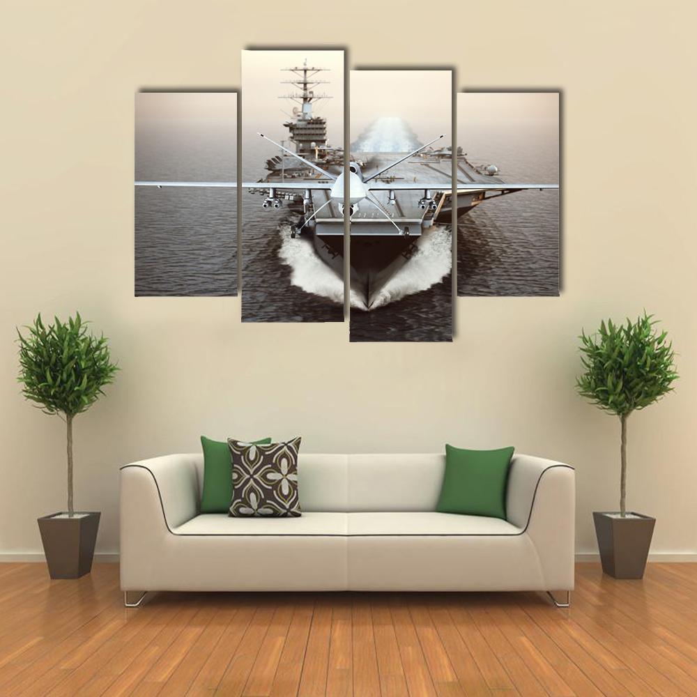 Aircraft Carrier In Sea Canvas Wall Art-1 Piece-Gallery Wrap-24" x 16"-Tiaracle