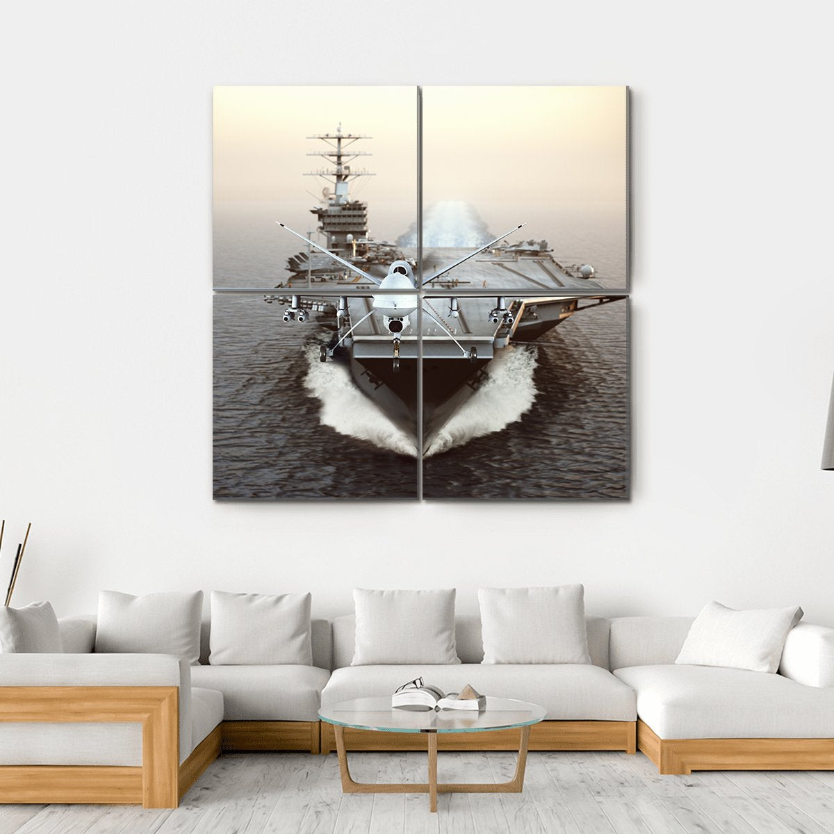 Aircraft Carrier In Sea Canvas Wall Art-4 Square-Gallery Wrap-17" x 17"-Tiaracle