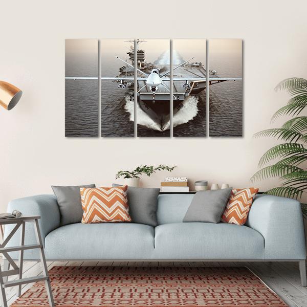 Aircraft Carrier In Sea Canvas Wall Art-5 Horizontal-Gallery Wrap-22" x 12"-Tiaracle