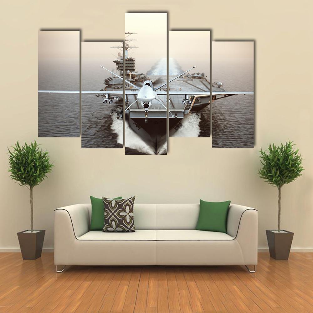 Aircraft Carrier In Sea Canvas Wall Art-5 Pop-Gallery Wrap-32" x 21"-Tiaracle