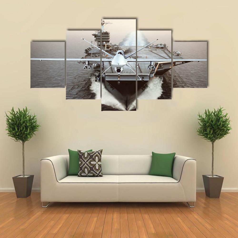 Aircraft Carrier In Sea Canvas Wall Art-5 Star-Gallery Wrap-42" x 21"-Tiaracle