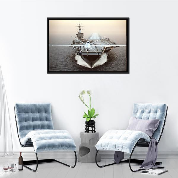 Aircraft Carrier In Sea Canvas Wall Art-3 Horizontal-Gallery Wrap-25" x 16"-Tiaracle