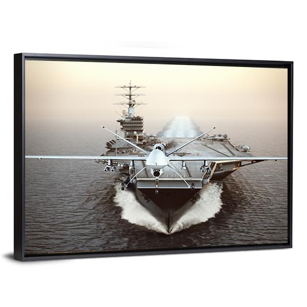 Aircraft Carrier In Sea Canvas Wall Art-3 Horizontal-Gallery Wrap-25" x 16"-Tiaracle