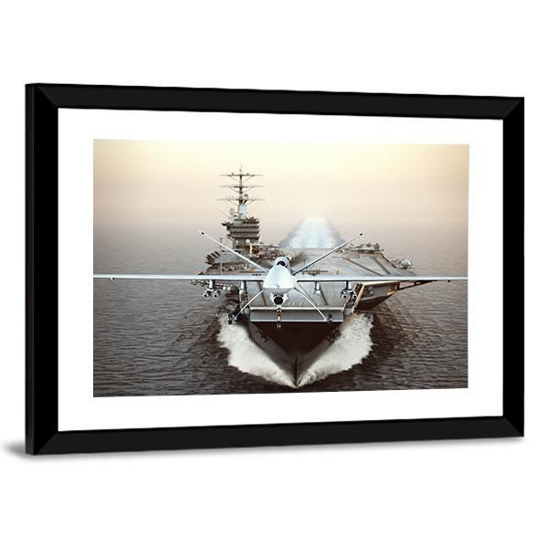 Aircraft Carrier In Sea Canvas Wall Art-5 Horizontal-Gallery Wrap-22" x 12"-Tiaracle