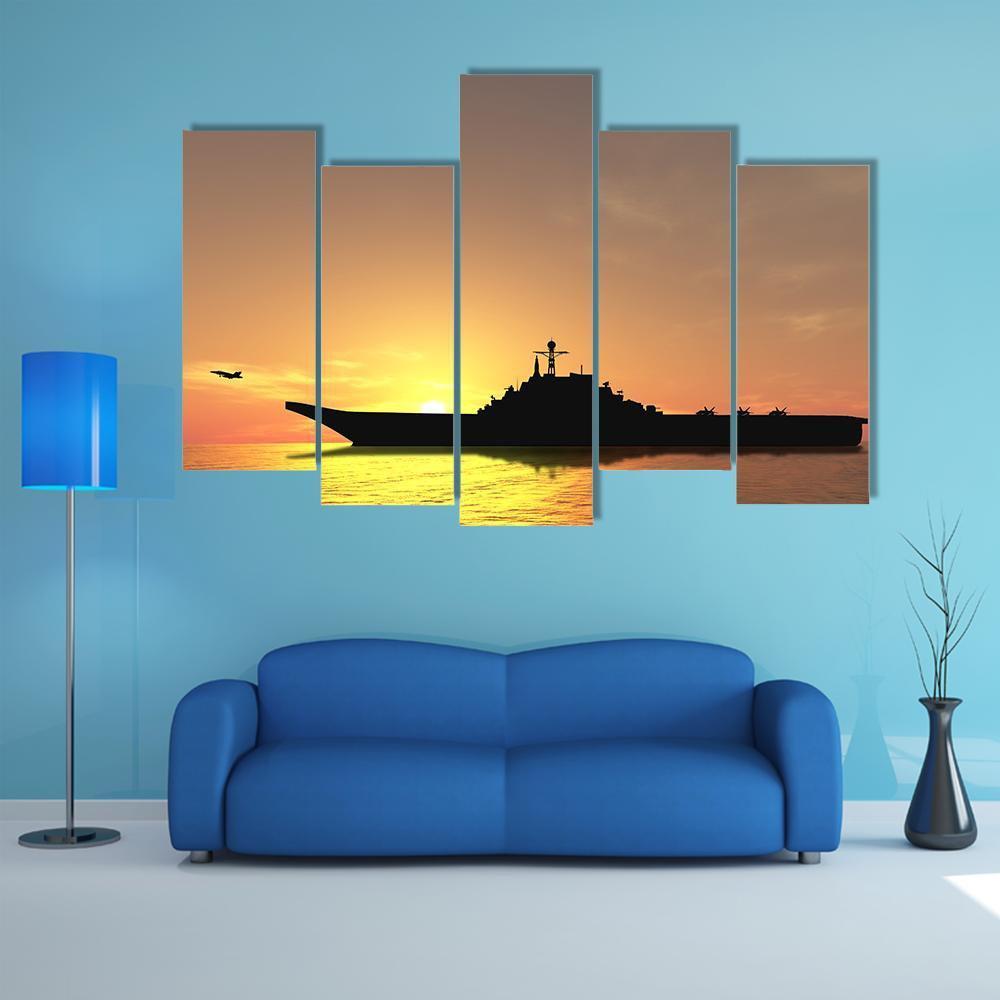 Aircraft Carrier On Sea Near Iraq Canvas Wall Art-5 Pop-Gallery Wrap-47" x 32"-Tiaracle