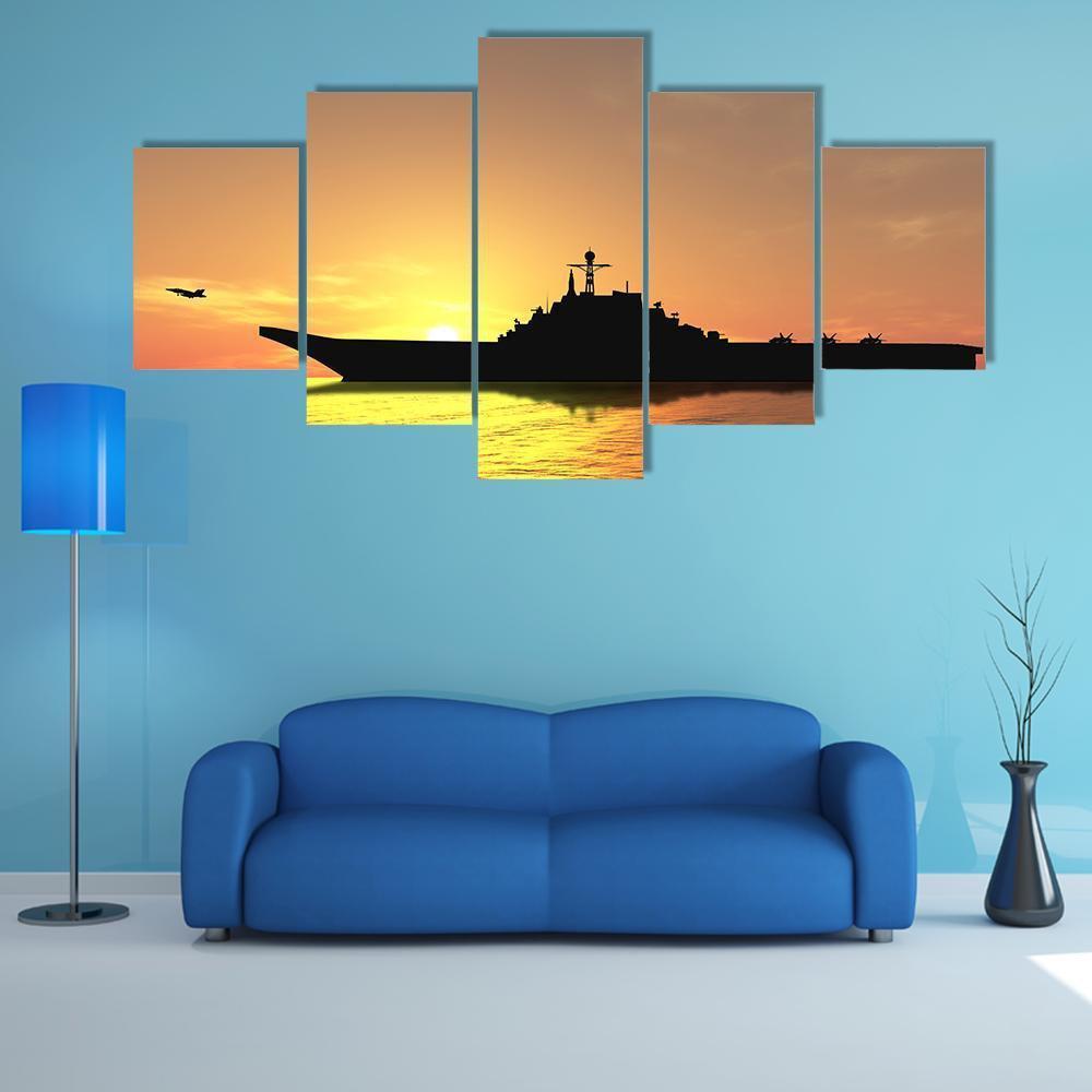 Aircraft Carrier On Sea Near Iraq Canvas Wall Art-5 Star-Gallery Wrap-62" x 32"-Tiaracle