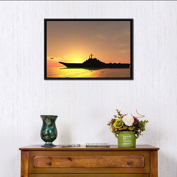 Aircraft Carrier On Sea Near Iraq Canvas Wall Art-1 Piece-Floating Frame-24" x 16"-Tiaracle