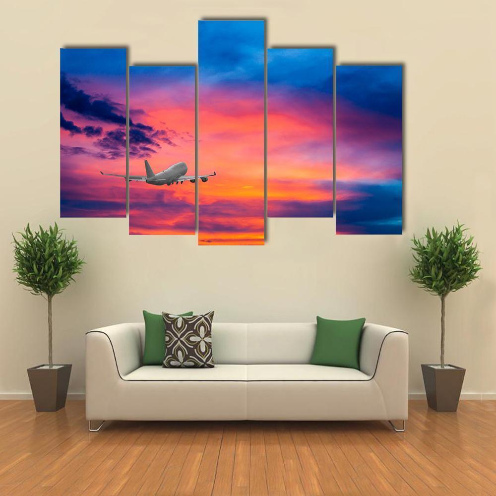 Aircraft In Sky With Cloud Canvas Wall Art-5 Pop-Gallery Wrap-47" x 32"-Tiaracle