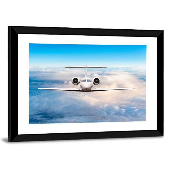 Aircraft Private Jet In Flight Canvas Wall Art-3 Horizontal-Gallery Wrap-25" x 16"-Tiaracle