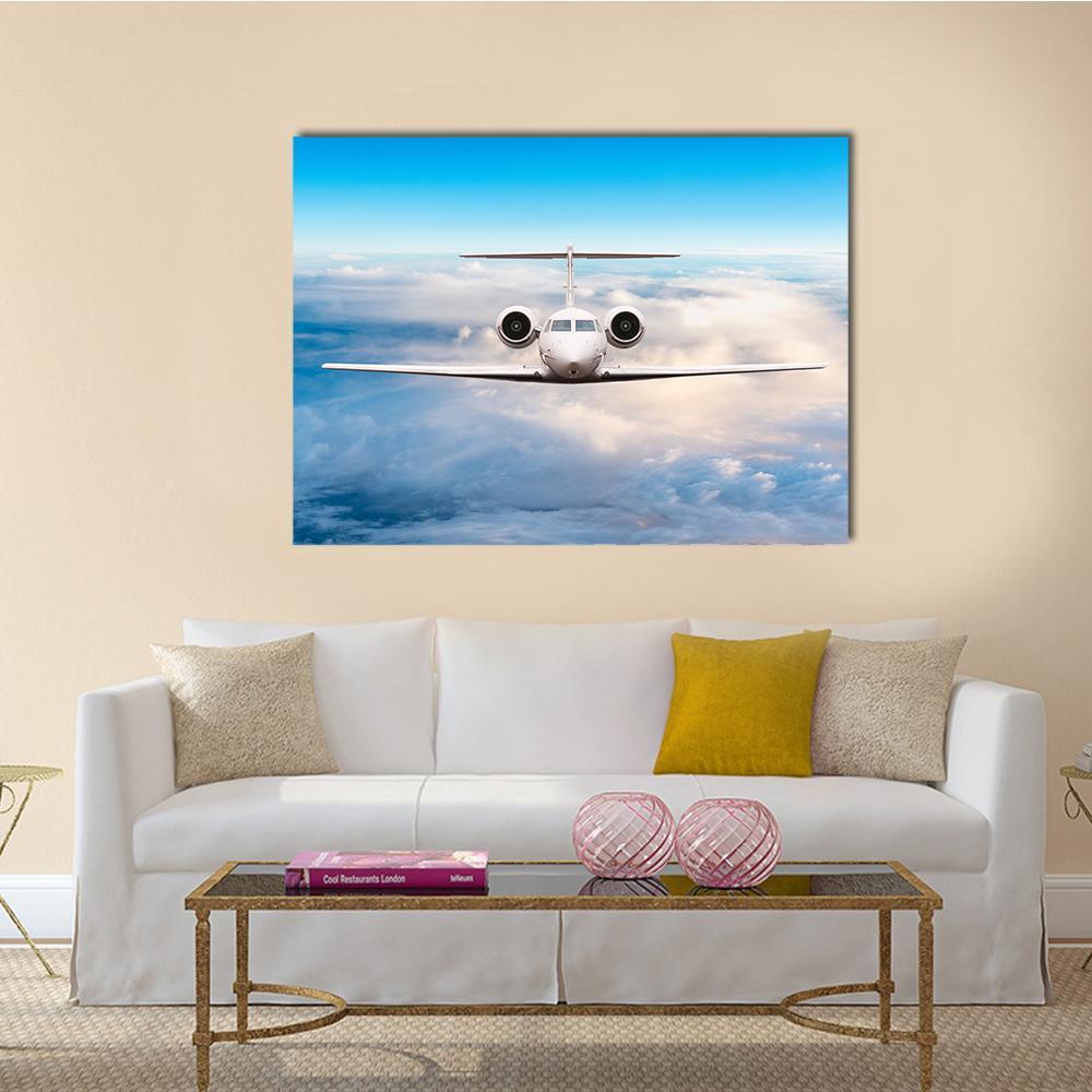 Aircraft Private Jet In Flight Canvas Wall Art-1 Piece-Gallery Wrap-48" x 32"-Tiaracle