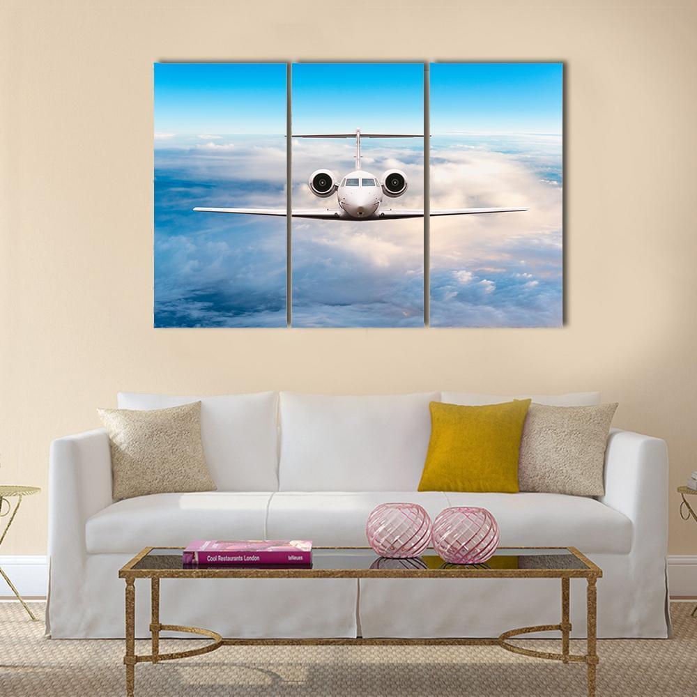 Aircraft Private Jet In Flight Canvas Wall Art-3 Horizontal-Gallery Wrap-37" x 24"-Tiaracle