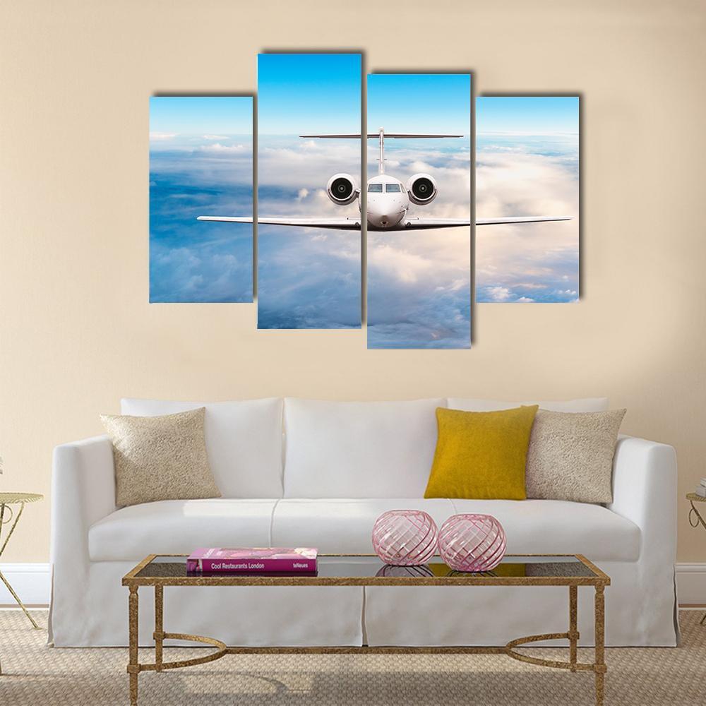 Aircraft Private Jet In Flight Canvas Wall Art-4 Pop-Gallery Wrap-50" x 32"-Tiaracle