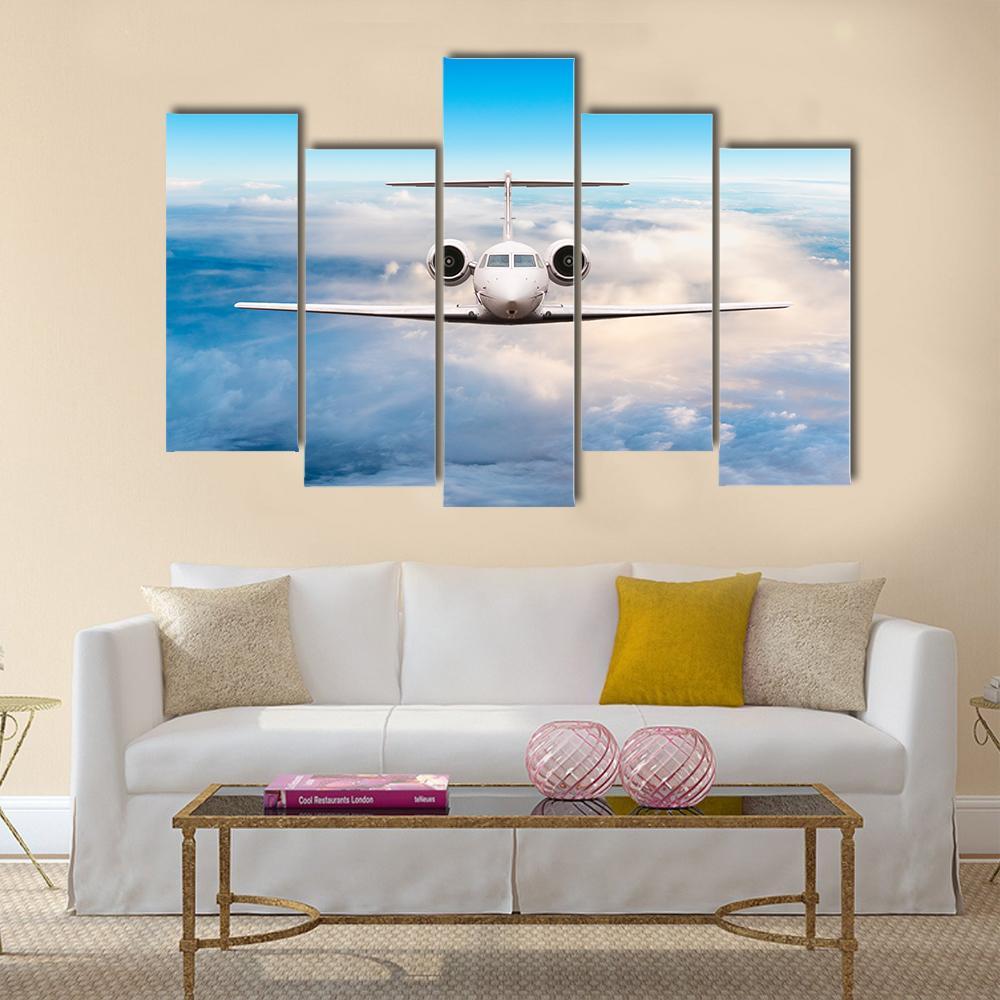 Aircraft Private Jet In Flight Canvas Wall Art-5 Pop-Gallery Wrap-47" x 32"-Tiaracle
